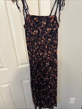 Old Navy Black Floral Maxi Dress with Peach Blooms